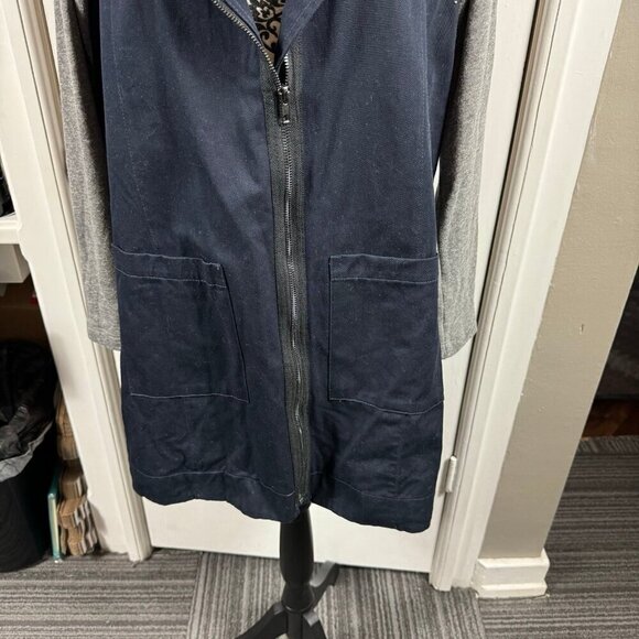 Jet John Eshaya navy and gray colorblock casual knee length jacket. - Picture 3 of 9